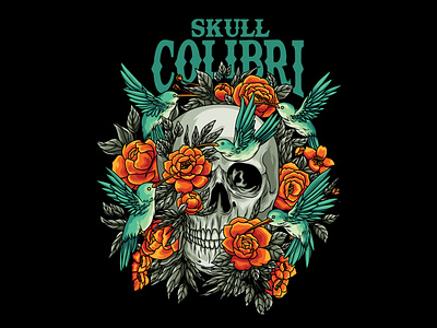 Skull Colibri Illustration exotic