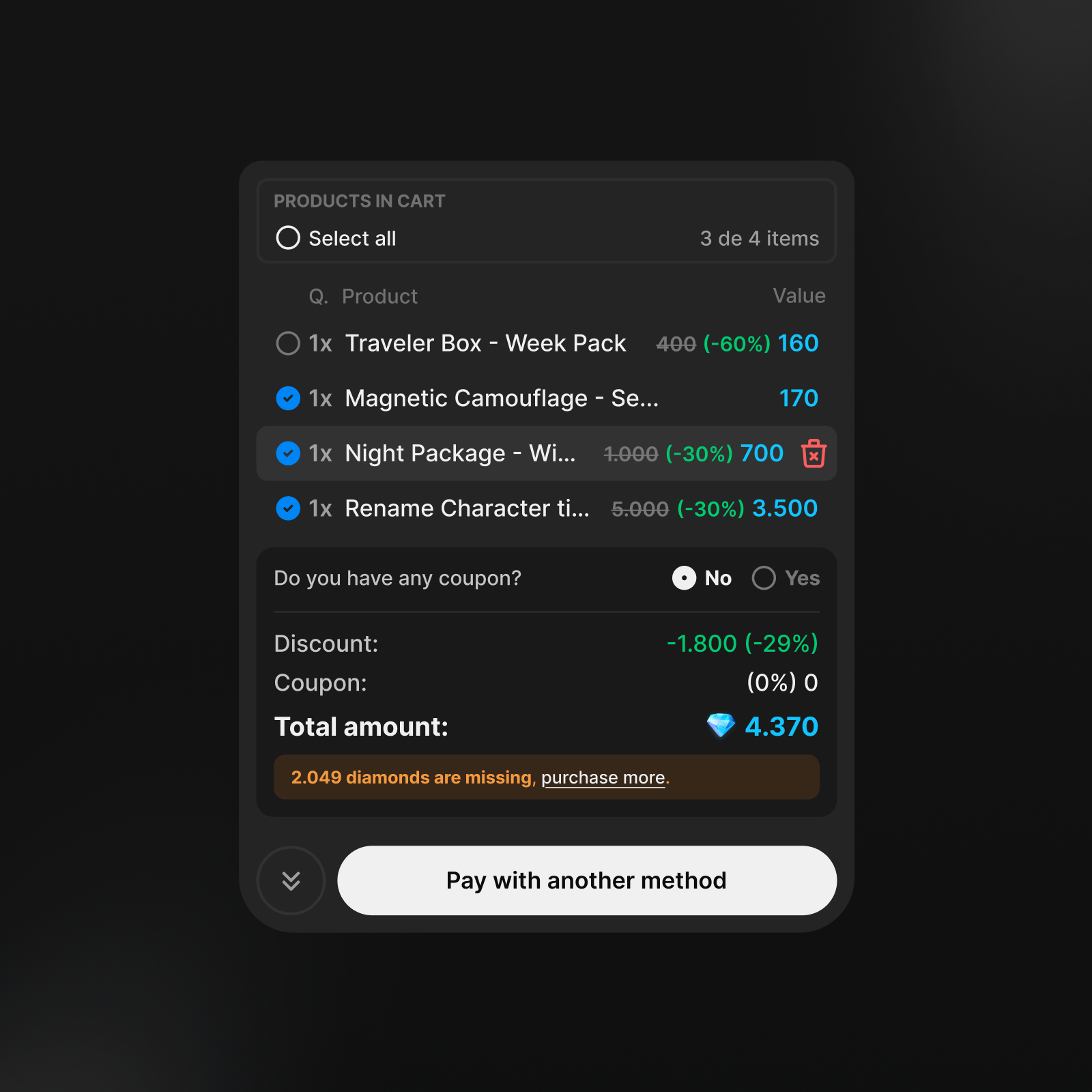 Minimal cart products label view - cart minimal extend control cart checkout component dark e commerce icon interface label product minimal minimalist modal payment popup product product design shop store ui ux web design