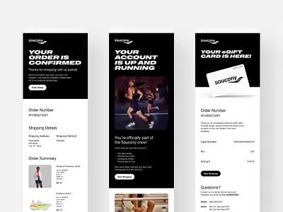 Saucony Transactional Email Redesign black and white desktop digital ecommerce email minimal mobile modern redesign responsive retail shoe sleek transactional trigger web