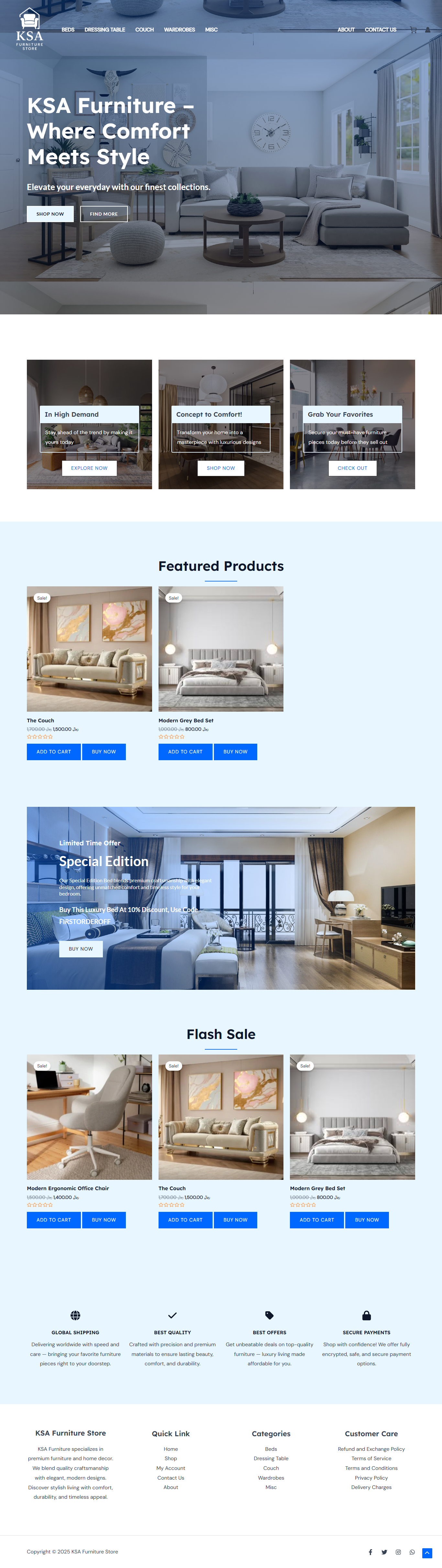 KSA Furniture Store – Online Furniture Store e commerce responsive uiux web development website design woocommerce wordpress