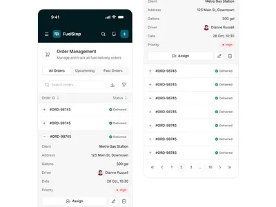 Order Management Fuel Delivery Saas b2b clean ui dashboard fleet fuel fuel delivery management mobile responsive product design saas table ui design webapp