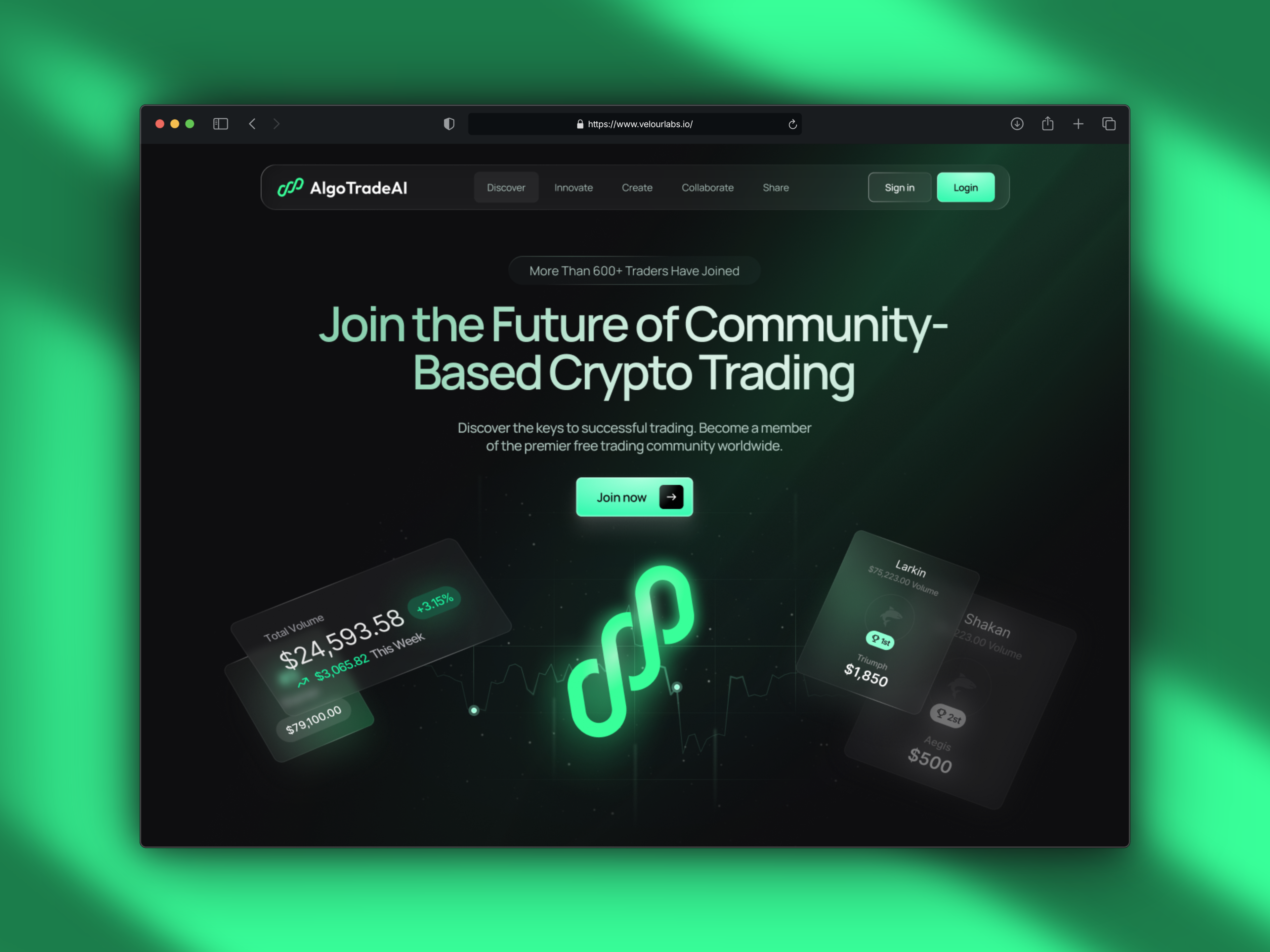 Crypto Trading Platform Hero Section - Trading Community bitcoin blockchain branding charts crypto crypto landing page dark design design design concept hero section prop trading saas trading charts trading community ui ux web3