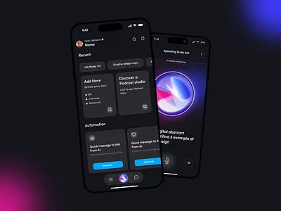 AI Assistant App — Smart Conversations, Intelligent Automation aiassistant aidesign appdesign automation chatbotui darkui dribbble figmadesign minimalui mobileappdesign mobileui modernui premiumdesign productivityapp startupdesign uidesign uiux userexperience uxdesign voiceui