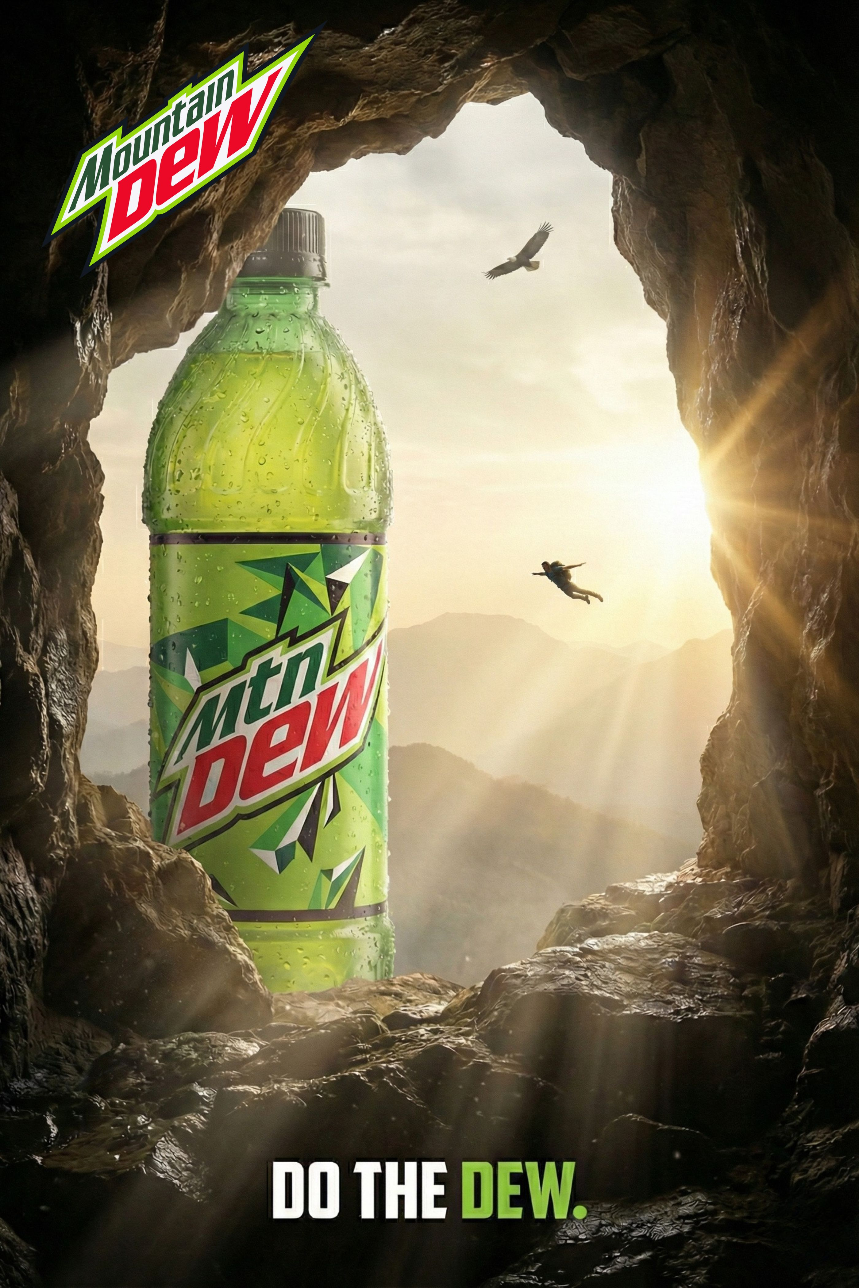 MTN Dew Advertisement Design Concept adventure theme advertising concept advertising mockup beverage design branding cinematic colors cinematic design commercial art compositing concept art concept illustration creative design digital art high resolution marketing design mountain dew nature scene photo manipulation product visualization visual storytelling