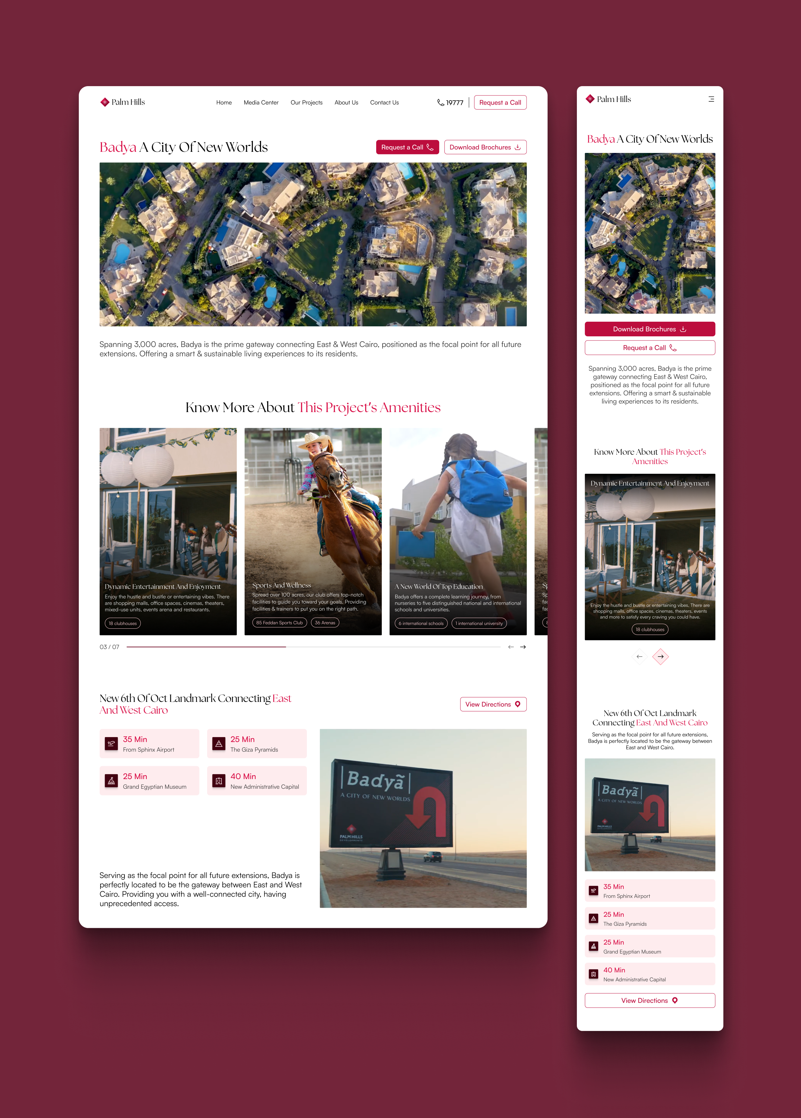 Palm Hills Redesign design figma graphic design landing page mobile design pink property page responsive rose ui ux web design website