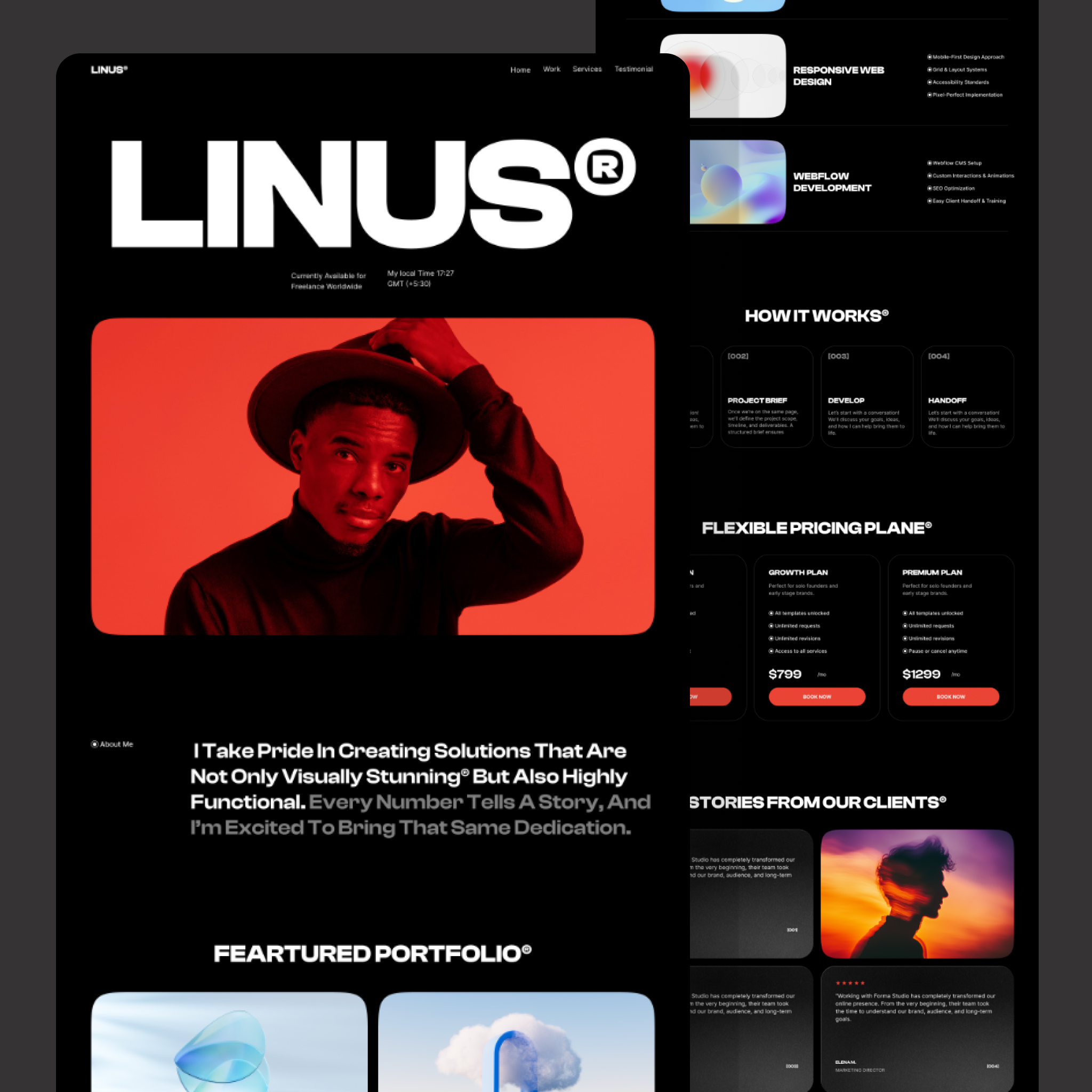 LINUS® — Designing Digital Experiences That Perform bold typography creative developer creative studio designer portfolio developer portfolio digital solutions freelance designer marketing site modern web personal portfolio responsive design responsive layout showcase website smooth animations startup design web design webflow development