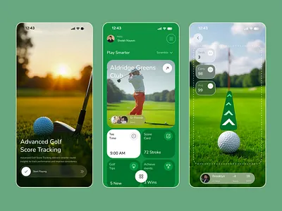 Golf Mobile App UI Design app app design golf golf app golf mobile app golf range golf round golf score golf score app mobile mobile app sports app tennis app tennis score
