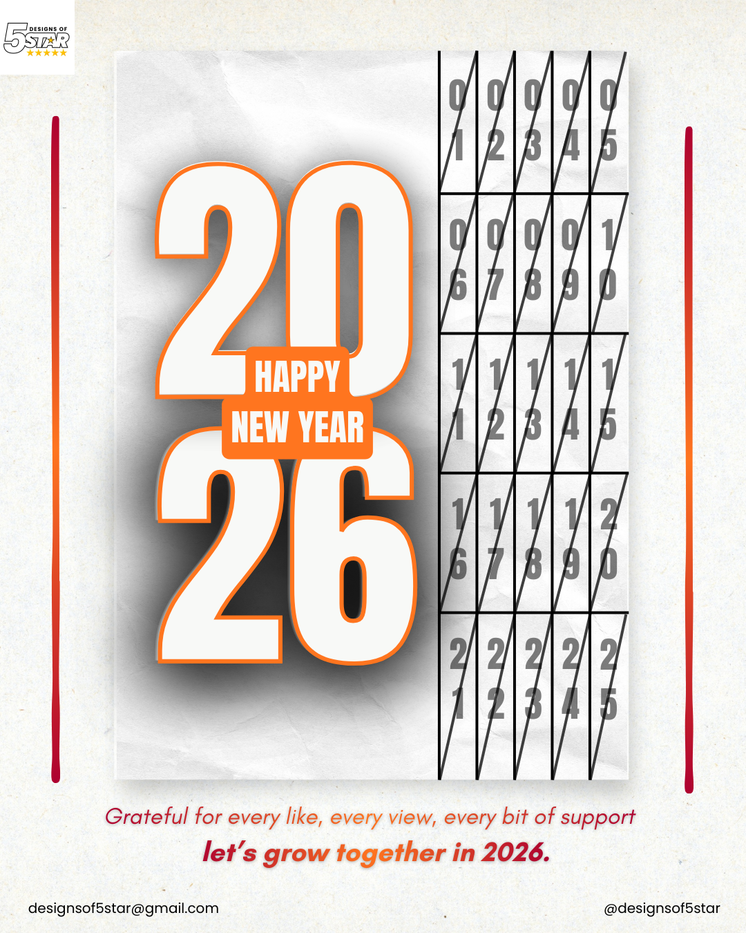 HAPPY NEW YEAR 2026 CREATIVE POSTER 2026 branding canva design designsof5star graphic design happynewyear marketing newyearcreatives newyearposter socialmediaposter