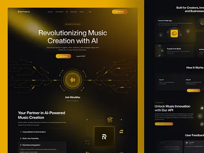 AI Music Creation Website Design ai ai music landing page landing page ui minimal modern design startup ui uiux web web design website