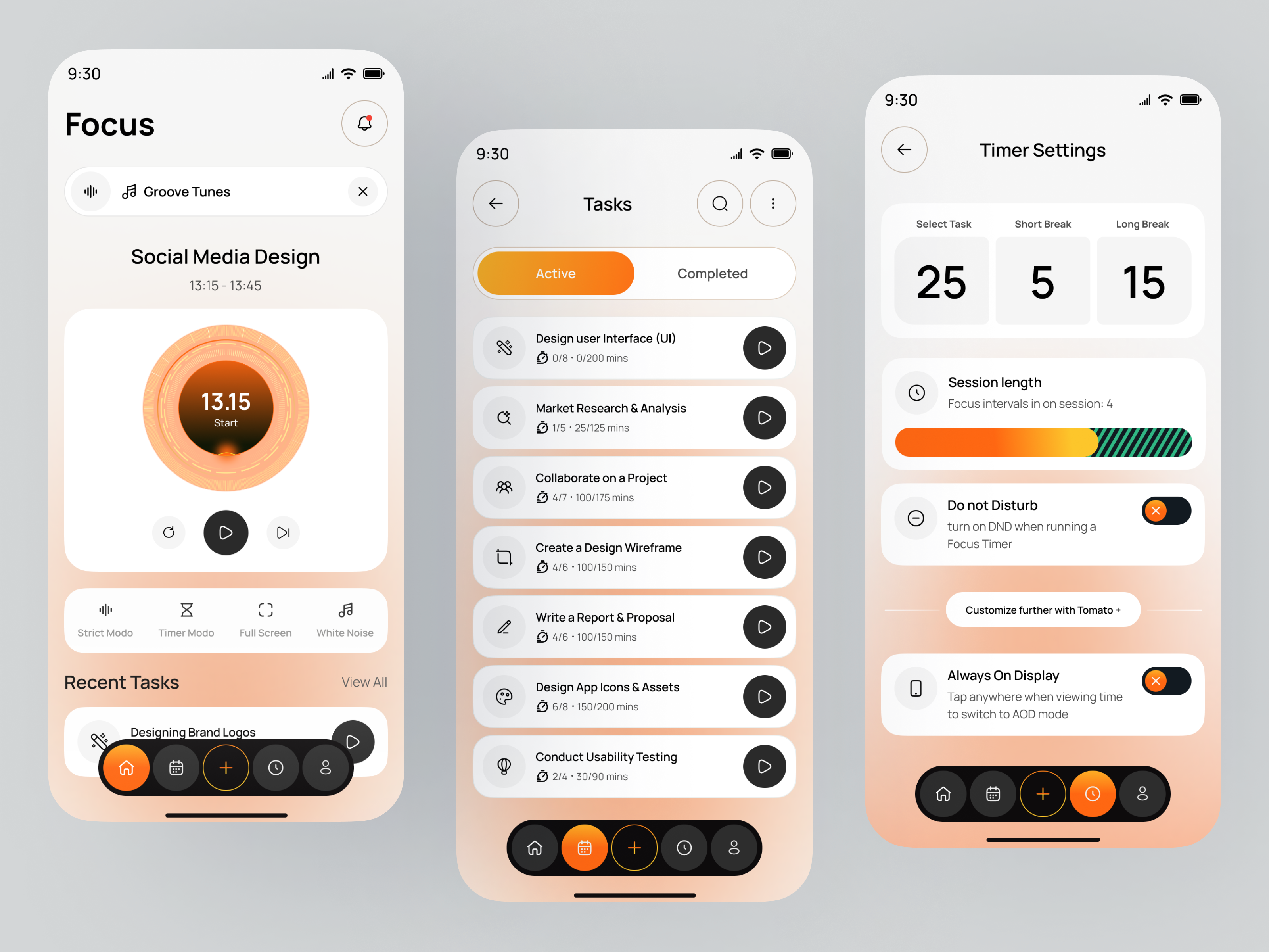 Modern Focus Timer & Task Management App UI by Fazlur Rahman on Dribbble