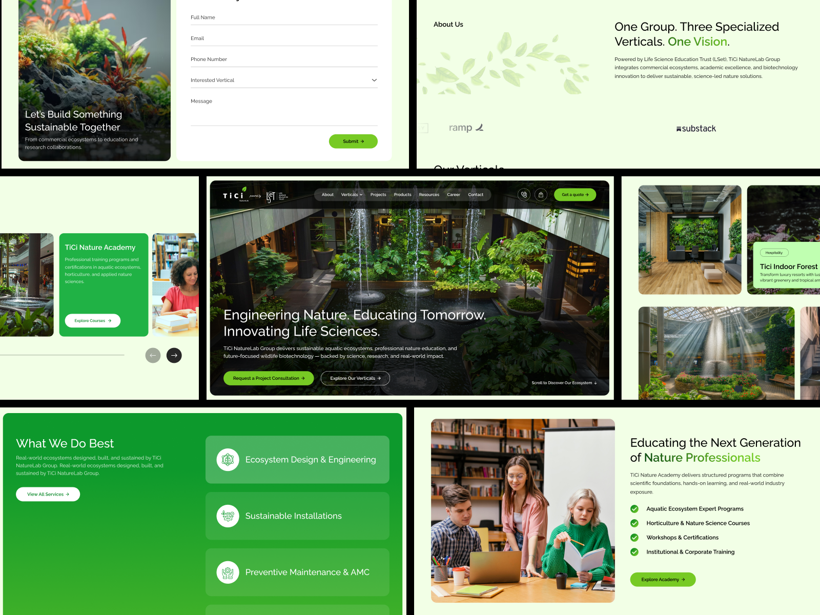 Aquascaping ecosystems Website - lush vertical gardens and sere aquaponic demos aquariums aquascaping branding ecosystems environment website greenary website indoor rainforest landing page nature website terrarium desktop gardens ui ui design ui ux urban balconies vertical gardens website design