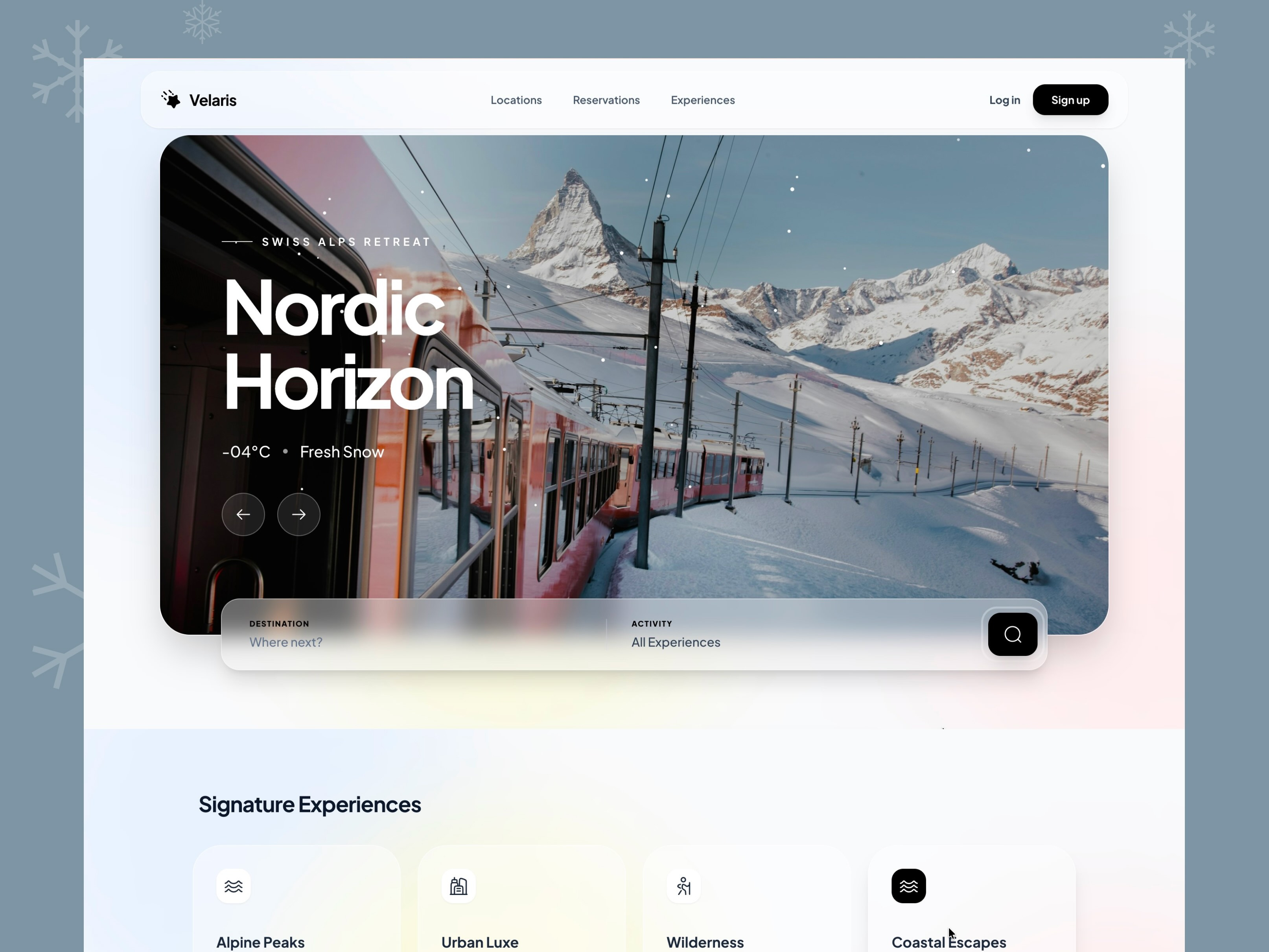 Velaris | Luxury Travel Landing Page Glassmorphism UI cleanui dailyui figma glassmorphism interfacedesign landingpage luxurytravel minimalism modernui travelapp travelui trending2026 uianimation uidesign userexperience uxdesign webdesign webdevelopment