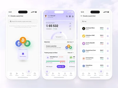 Coinbase Redesign: Crypto Intelligence Reimagined 💎 branding cards charts coinbase credit card crypto cryptoux dashboard design finance fintech glassmorphism light theme mobile app purple stock market ui ui components uiux web3