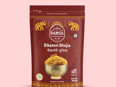 Ramsa Bikaneri Bhujia Pouch Design amkeen branding box design brand design branding food packaging label design logo design namkeen packaging namkeen pouch design packaging packaging design pouch deisgn product design