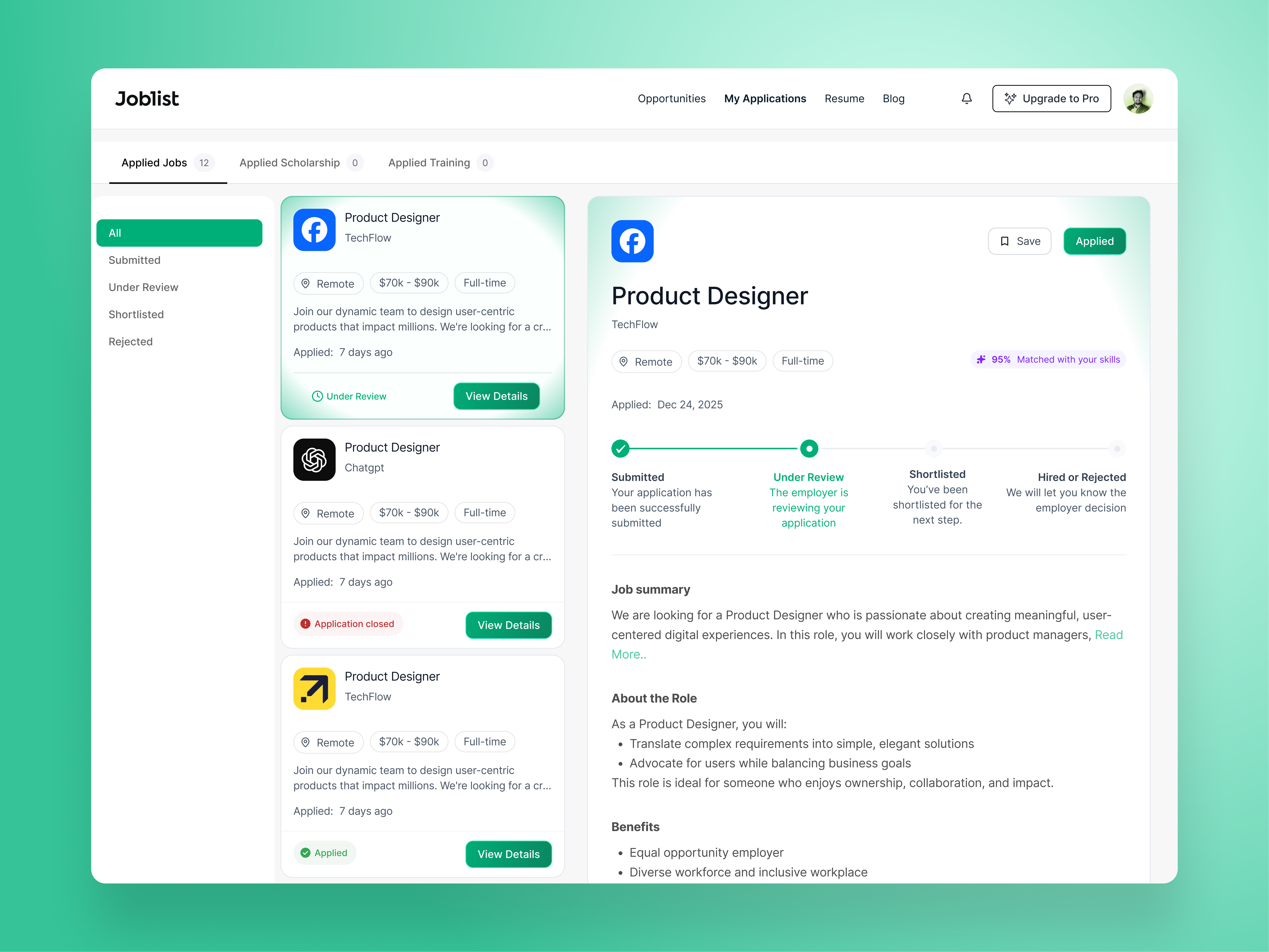 Job Application Dashboard Web App admin dashboard analytics dashboard application ui chart dashboard dashboard ui data visualization hiring portal job application job tracking dashboard minimalist modern dashboard modern ui task management dashboard ui ui design ui ux ux web app web application design
