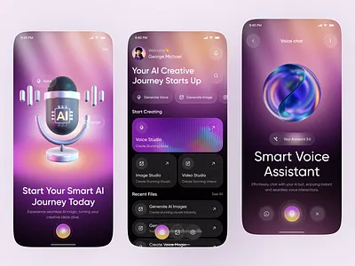 AI Voice Assistant App UI Design | Smart Creative AI Assistant 3d ui ai ai app ui ai assistant ai voice ui app app design design futuristic ui ios mobile mobile app saas app ui ui design voice assistant app