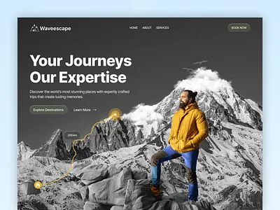 Waveescape Travel Website booking destination explore hero section homepage landing page mountain tourism tracking travel travel agency travel website trip ui ui design ux vacation web design website design