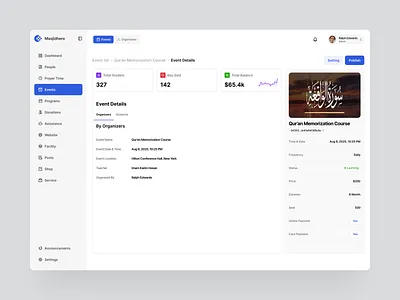 Masjidhero – Community Event Management Dashboard admin dashboard admin panel admin profile application dashboard template dashboard ui figma islamic community management dashboard minimalist non profit product design saas dashboard task management ui design ux design wavespace web app website