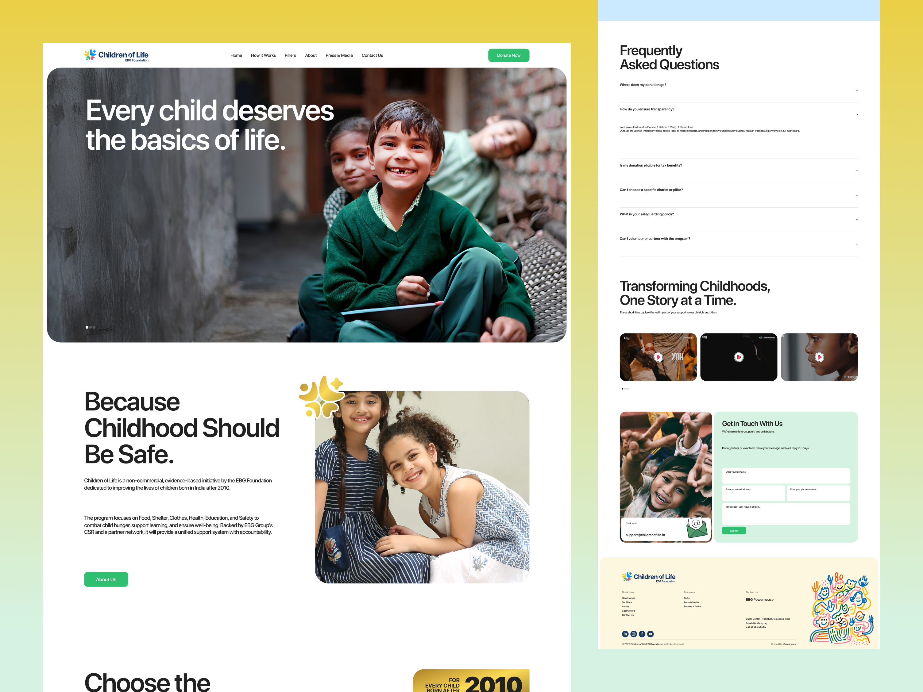 Children Welfare Website || Desktop UI charity website children ngo children welfare design exploration desktop view ebg group education food foundation website hero section landing page mockup non profit design partnership section uiux web design web ui