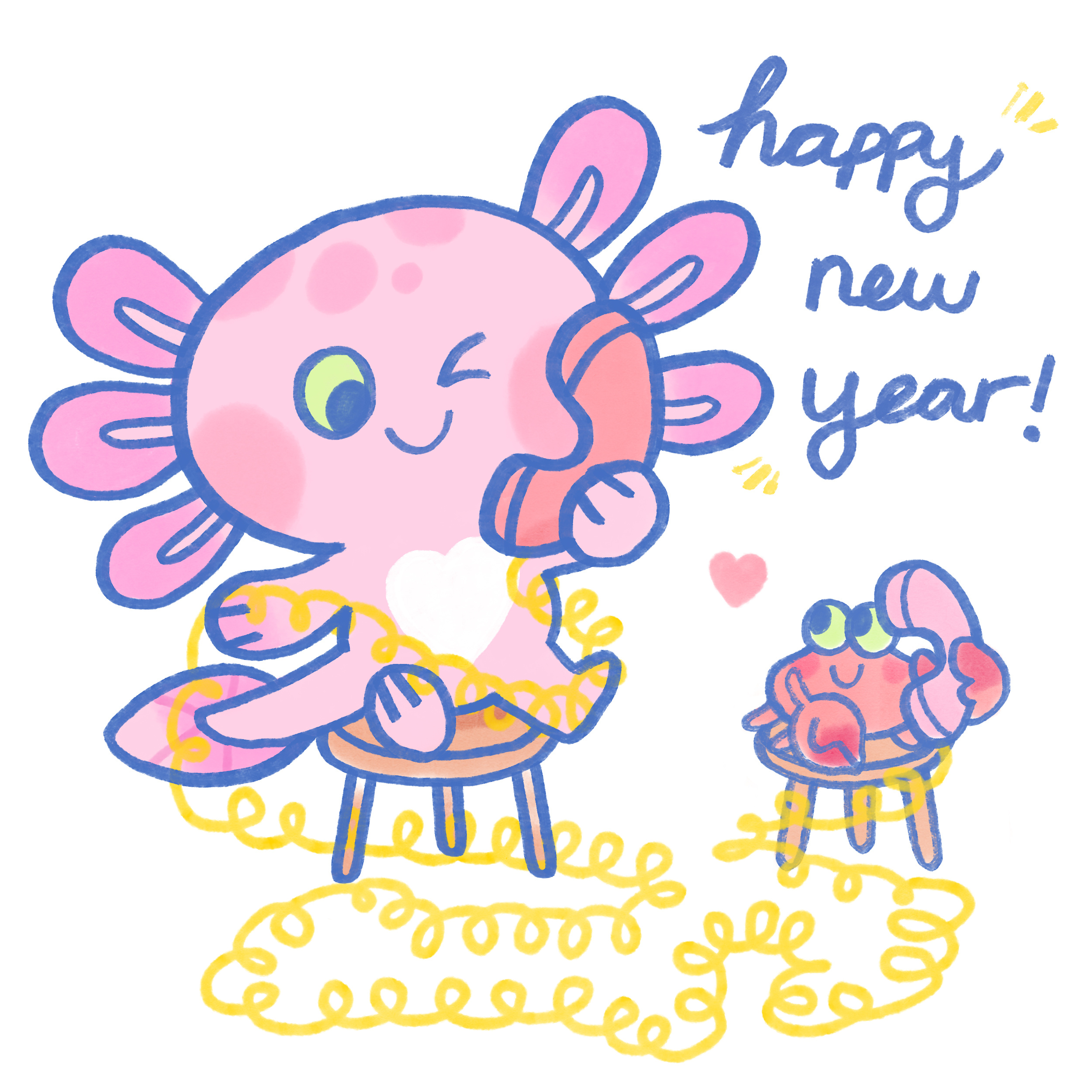 Happy New Year! 2026 animal art axolotl books crab cute illustration illustrator nye toddler