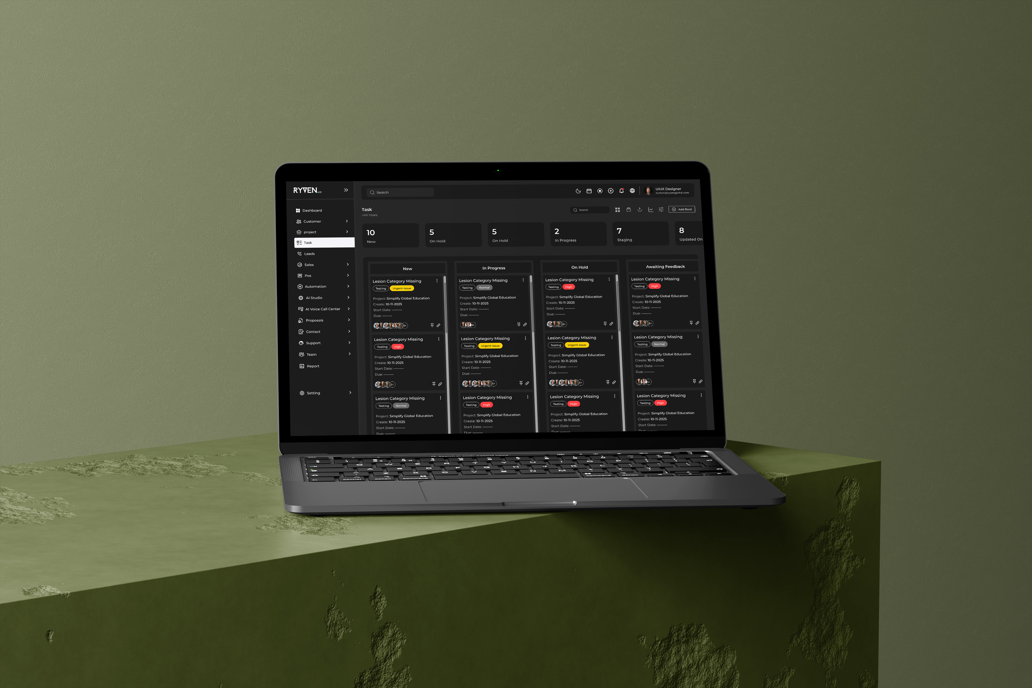 Ryven CRM – Task Management Dashboard (Dark Mode) crmdesign darkmodeui dashboardui dribbbleshot productivityapp projecttasks saasdesign saasproduct taskboard taskdashboard taskmanagement uxuidesign webappdesign workflowui