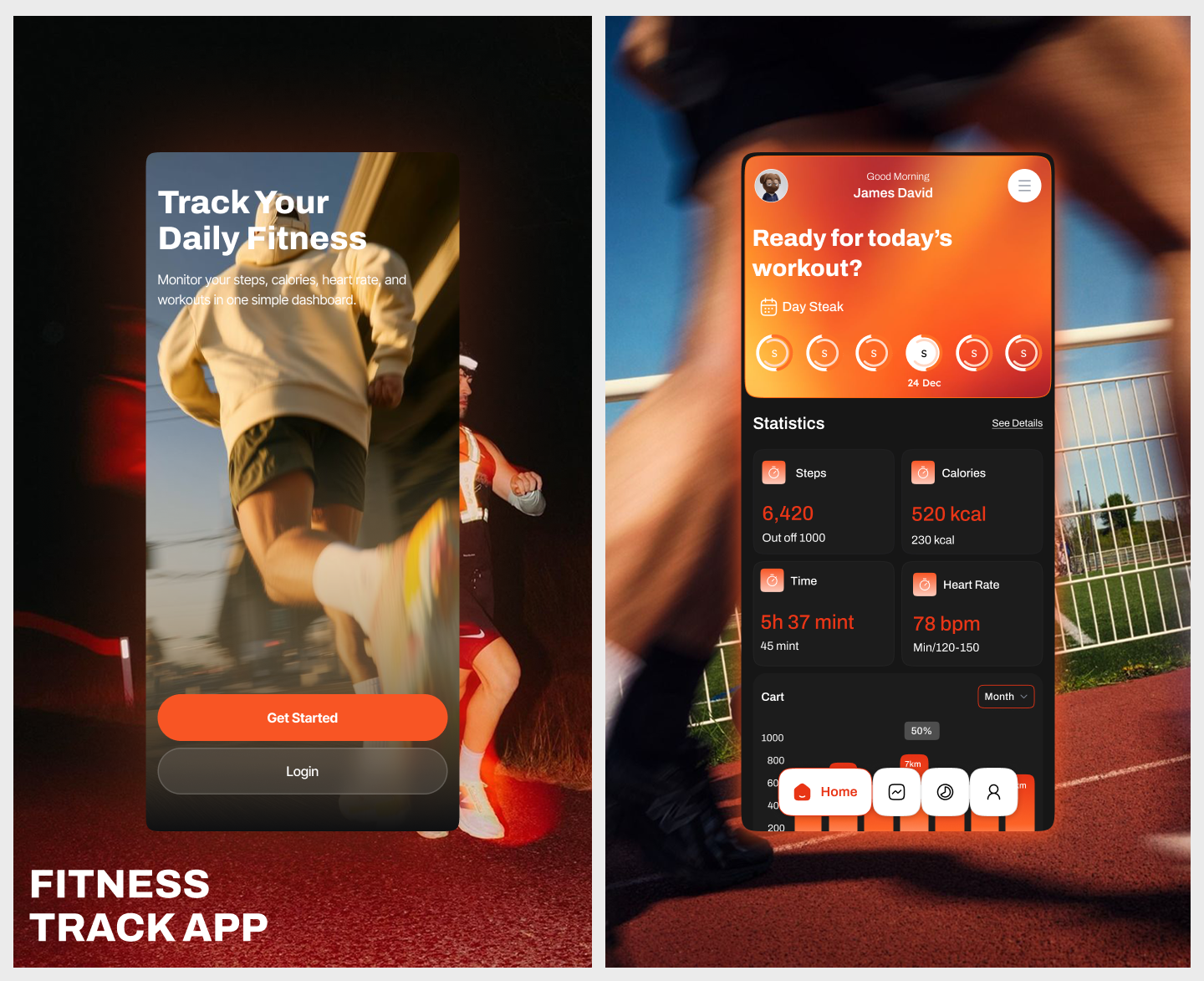 PulseFit — Smart Fitness Tracking App UI Design analytics app app design dashboard fitness fitness tracker fitness tracking get fit graph gym healtech health wellness