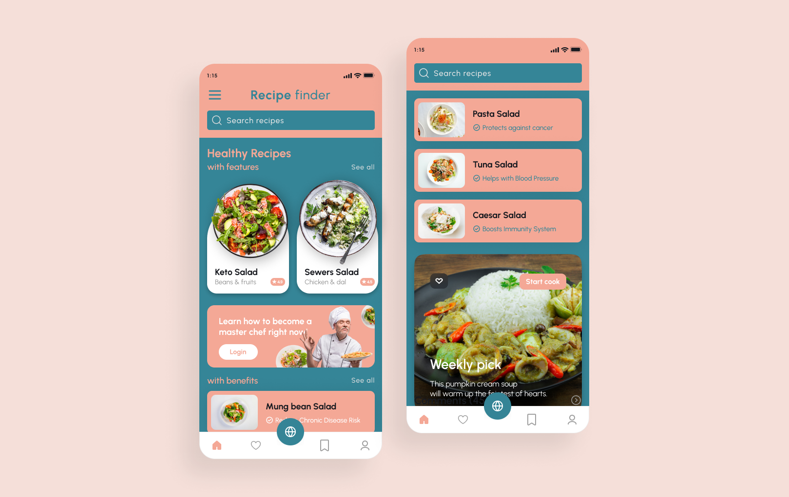 Recipe Finder App, Mobile UI Design branding clean design systems color system dribbble figma food app design food delivery health app mobile app recipe app ui design ui ux ui ux design ux design web app design wireframing
