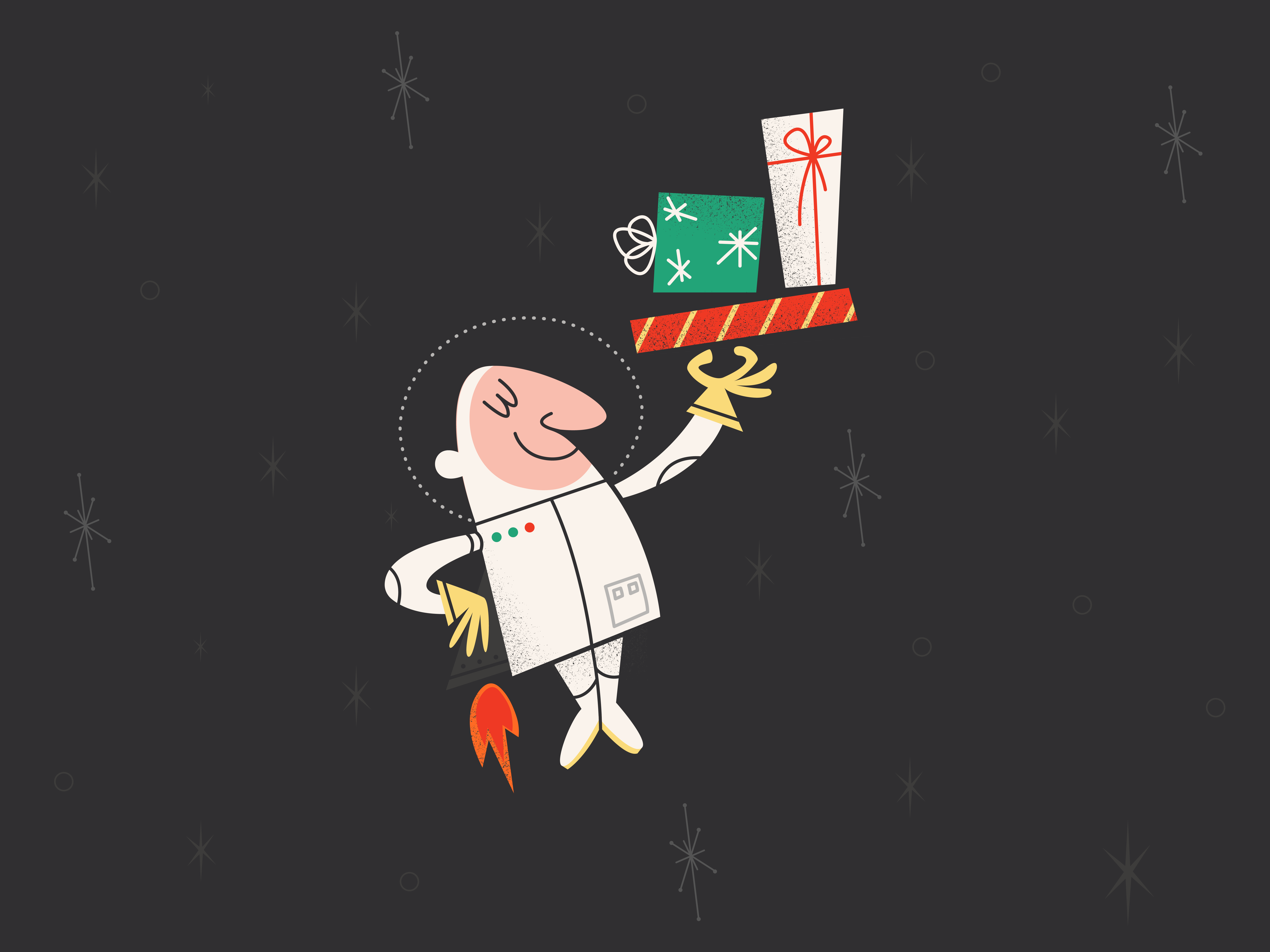 Space Christmas graphic design illustration mid century retro