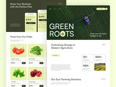 GreenRoots Homepage – Agriculture Website UI Figma agrikulture farming figma figma design green design modern website sustainability ui design ui inspiration ui showcase ui trends uiux ux design web design website