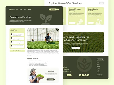 GreenRoots Service Page – Agriculture Website UI Figma agribusiness agriculture business website farming figma figma design responsive service page ui design ui inspiration ui showcase ui trends uiux ux design web design