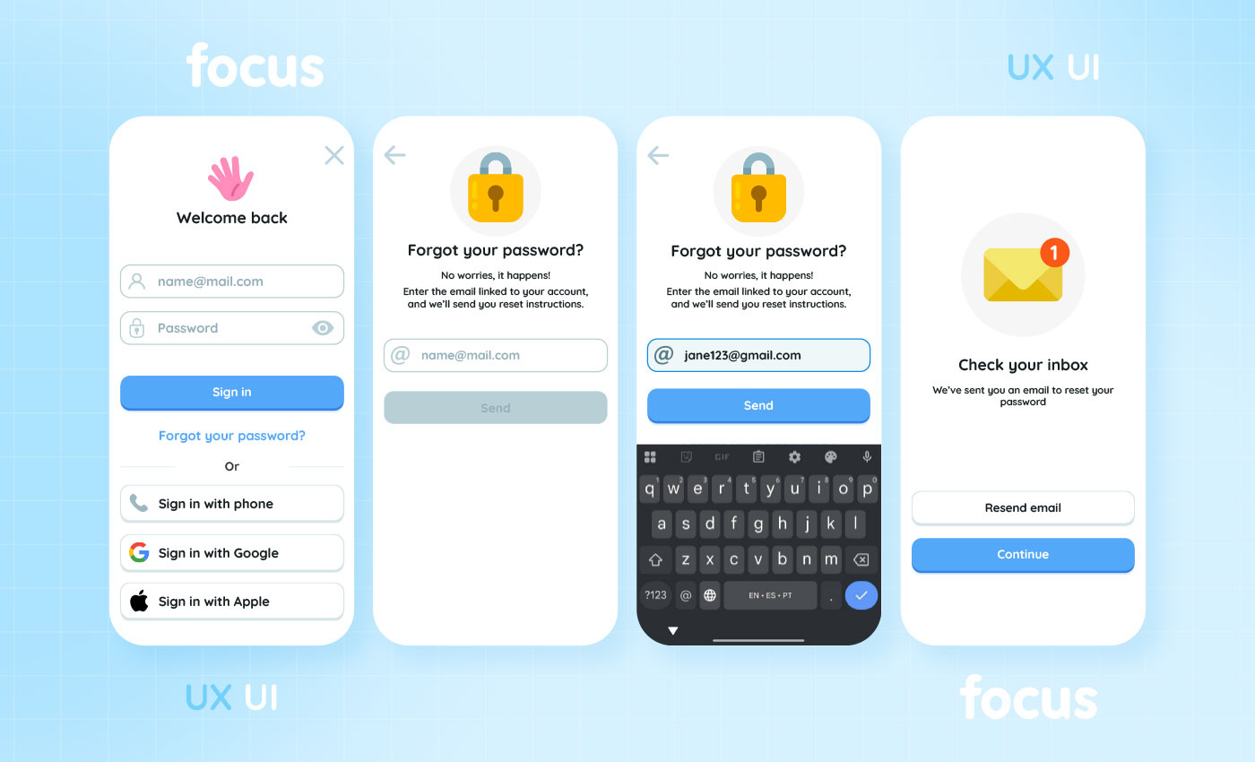 Forgot Password Flow | Focus mobile app app design interface login mobile app password reset sign in ui ux