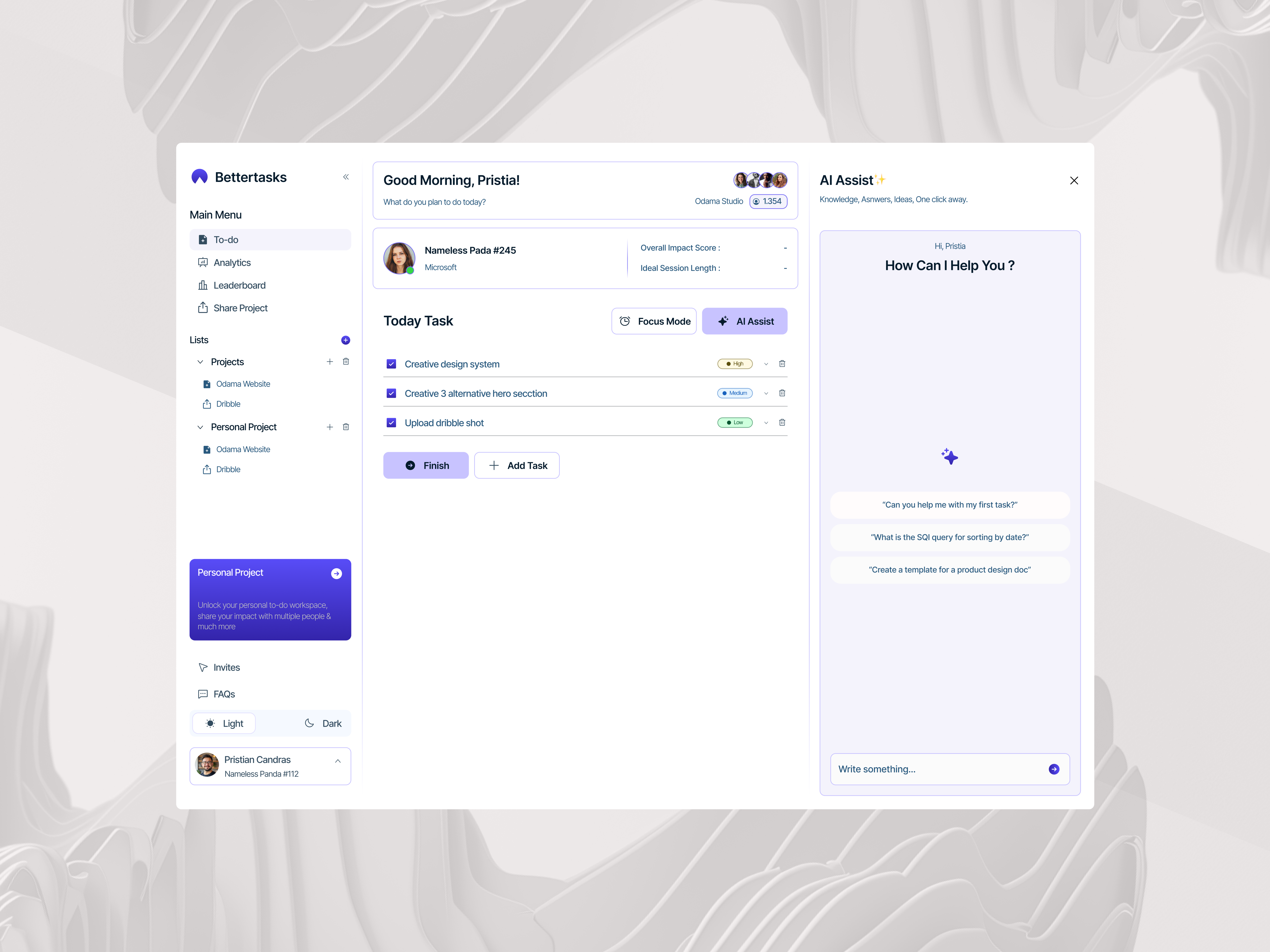 Task Allocation Dashboard with AI Assist dashboard dribbble productdesign saas taskmanagement ui uidesign ux uxdesign webapp