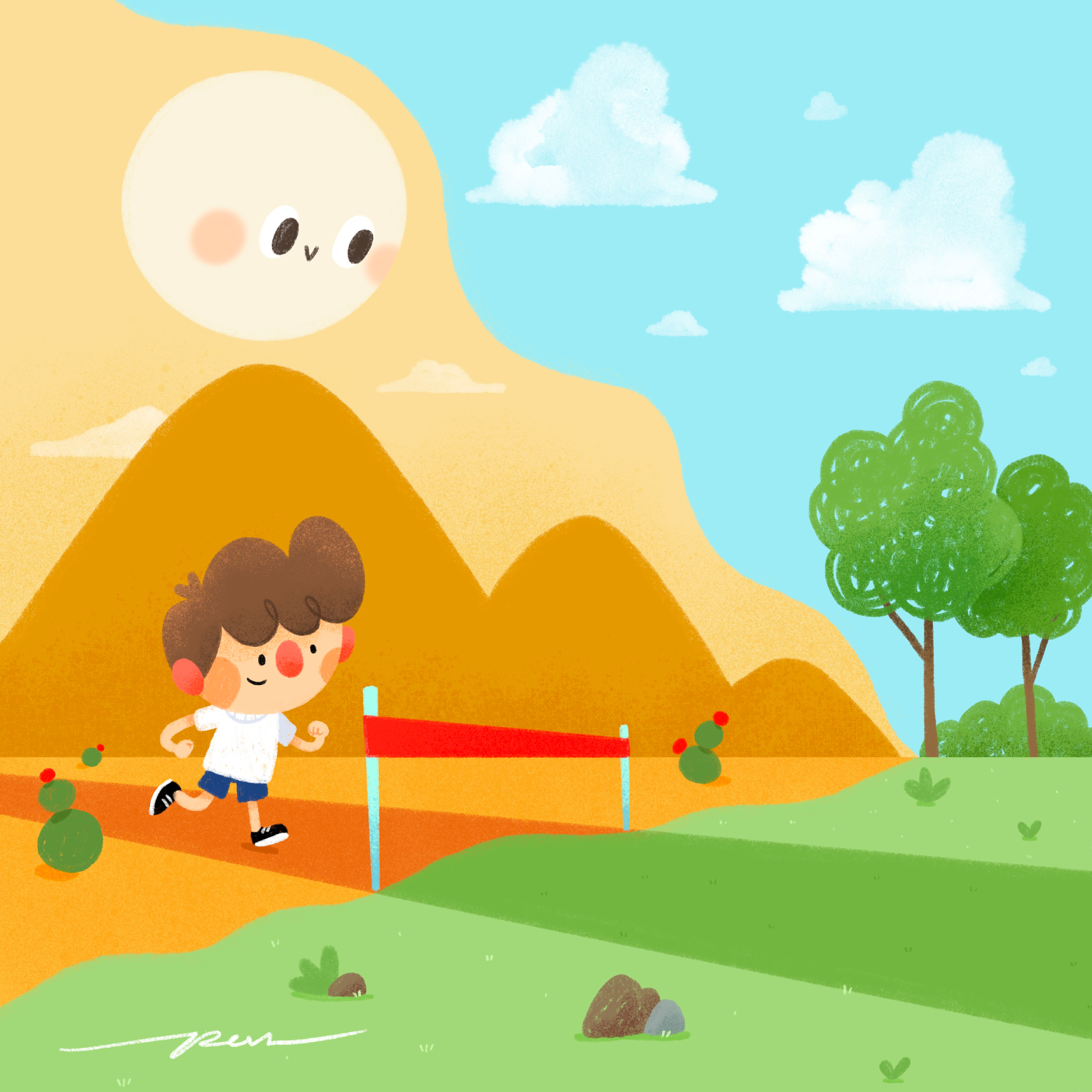 New Year cartoon change character color cute design illustration race road run runnning sun