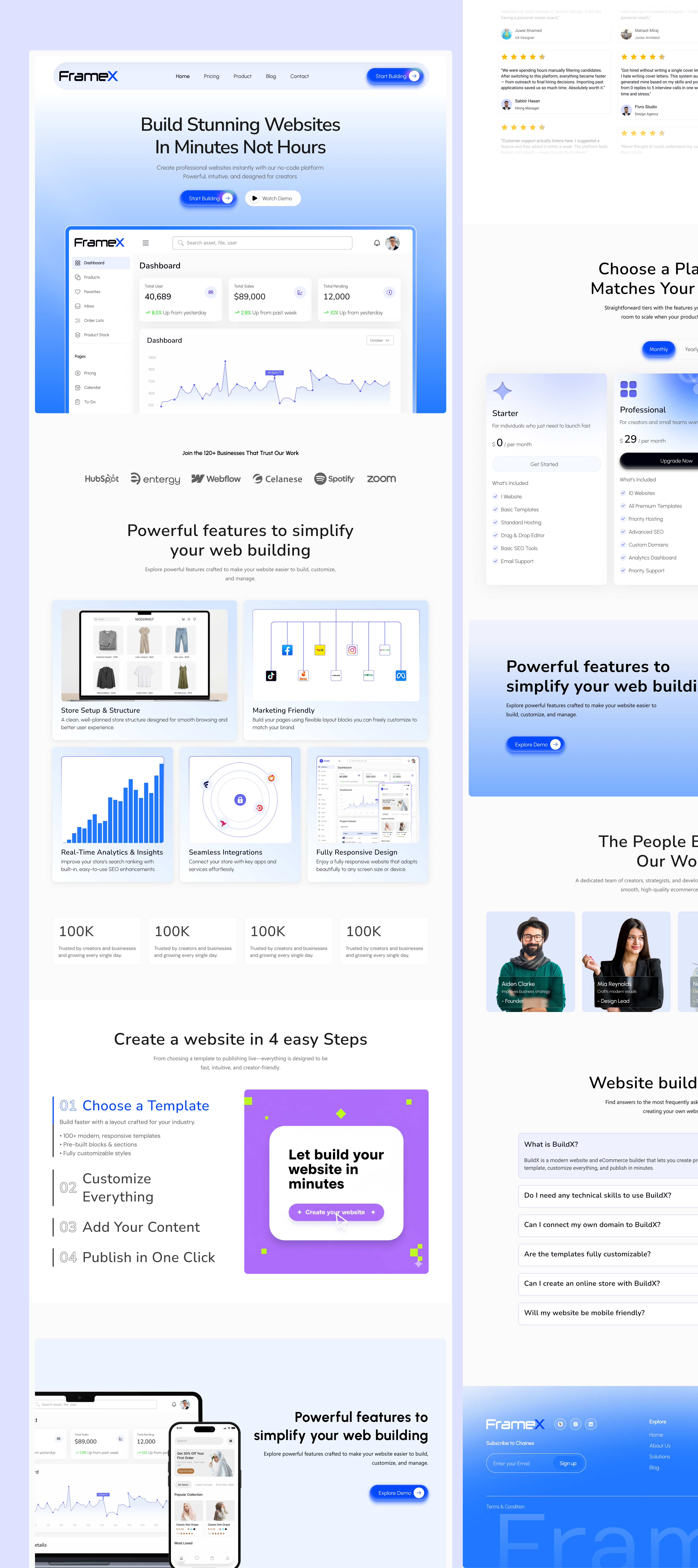 FrameX Tach — SaaS Website Builder Landing Page Design b2b clean ui design figma design landing page responsive web design saas product design ui uiux design user centered design ux case study ux research website design