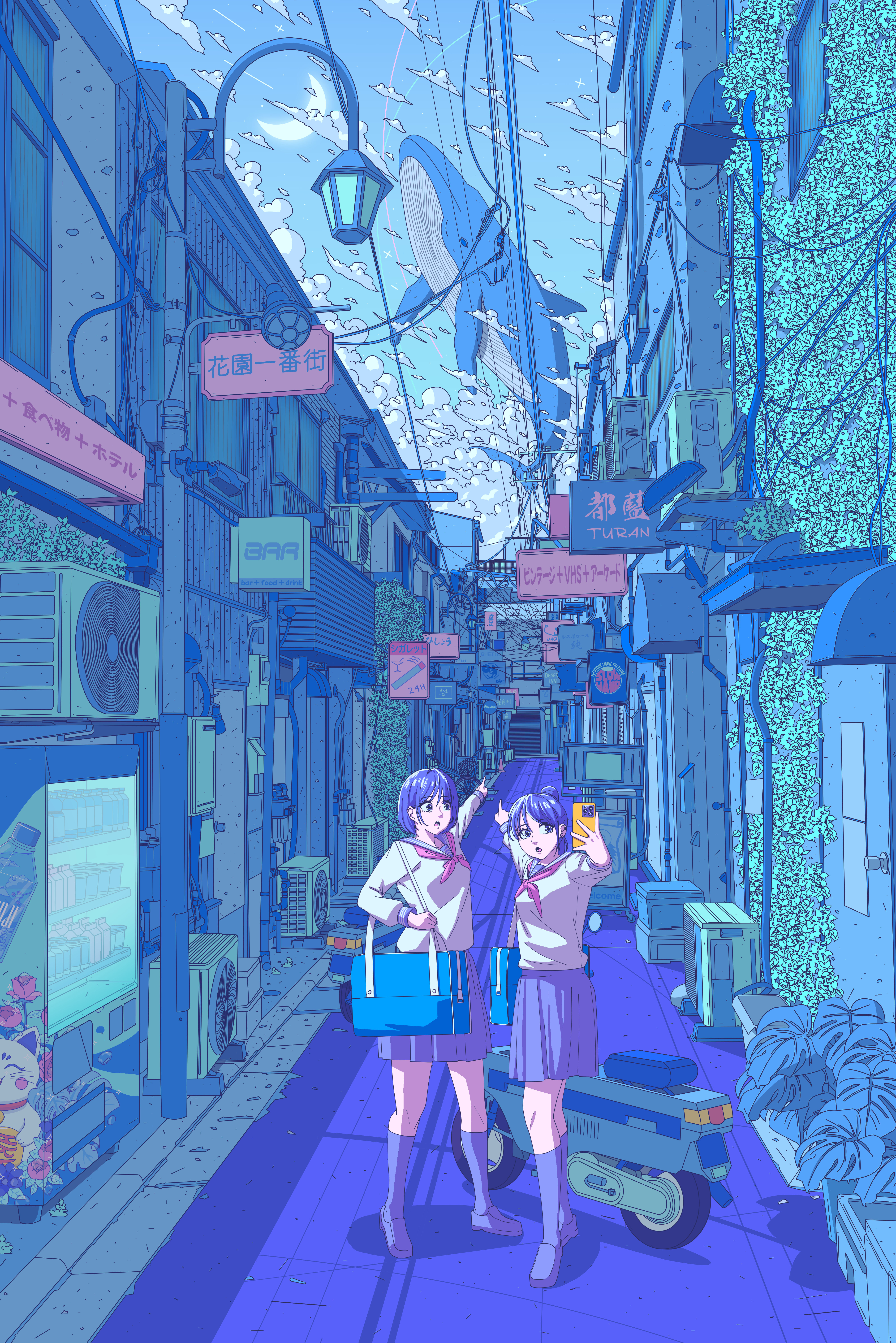 Whale Dream aesthetic anime anime girl digital art fish illustration japan japanese lofi lofi art lofi girl whale