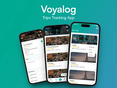 Trips Tracking Mobile App Voyalog UI/UX Design app branding design graphic design landing page logo mobile portfolio travel typography ui ux web design