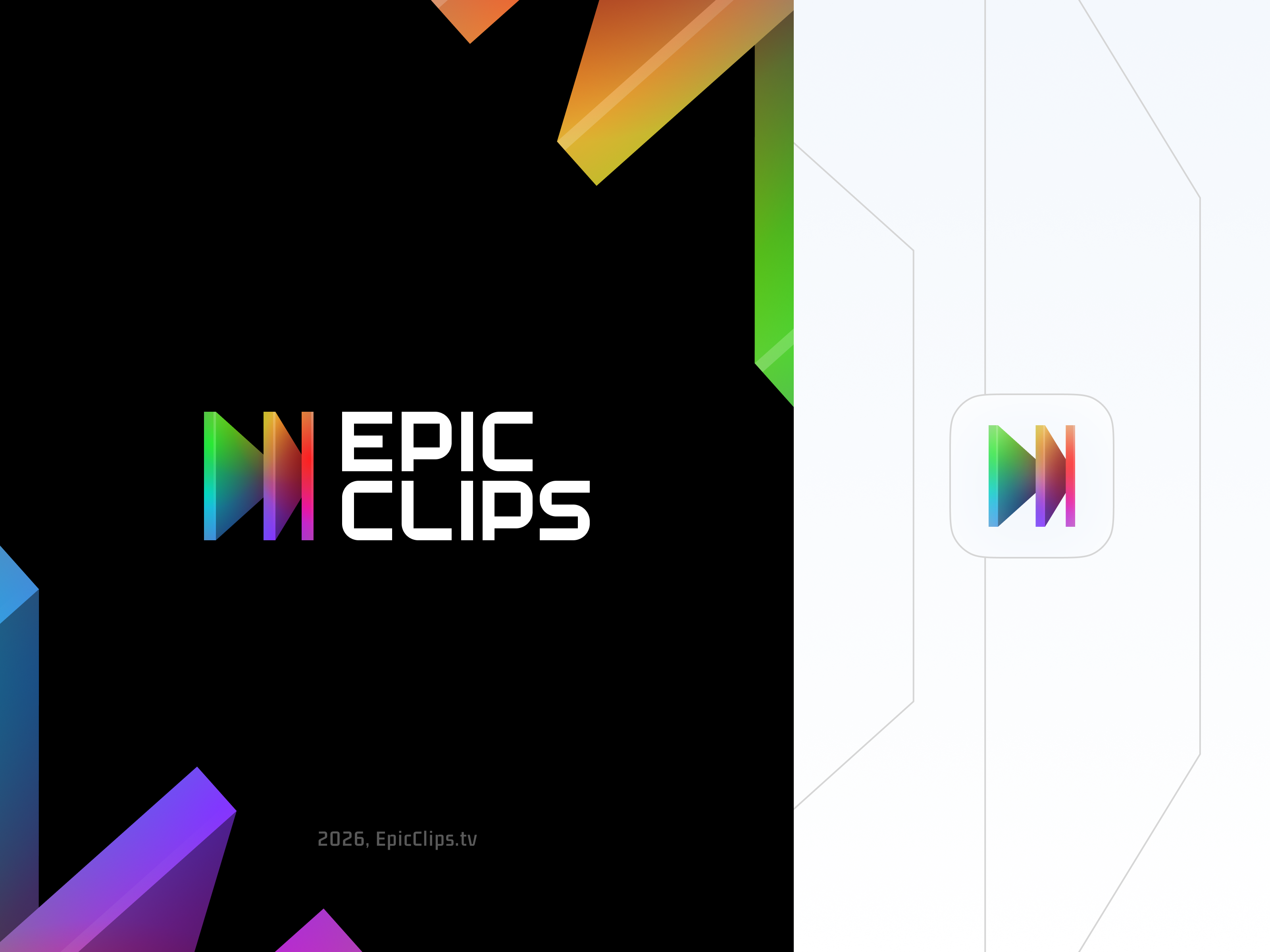 EpicClips — Logo Design branding clips colorfull epic esports fast forward figma graphic design icon logo play rainbow sports streaming typography vector video