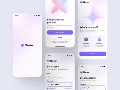 User Onboarding & Authentication Flow for Qareer app concept app design authentication career app clean ui design figma minimal onboarding product design recruitment saas sign up ui ui ux ui design ui kit user flow ux ux design