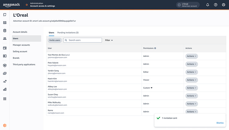 Updated user administration table with search and filters