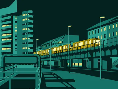 Kotti at Night berlin cityscape graphic design illustration screenprint
