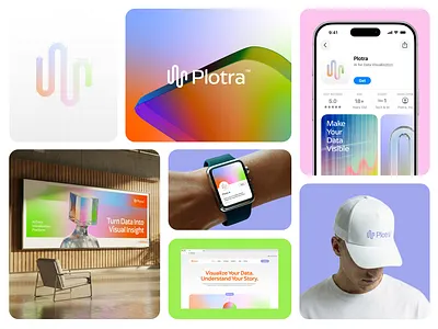 Plotra — Sneak Peek: Visualizing Data Across Touchpoints ai branding app branding brand exploration brand system branding creative direction data visualization design system digital branding editorial layout gradient design modern identity saas branding startup branding tech branding ui ux visual identity
