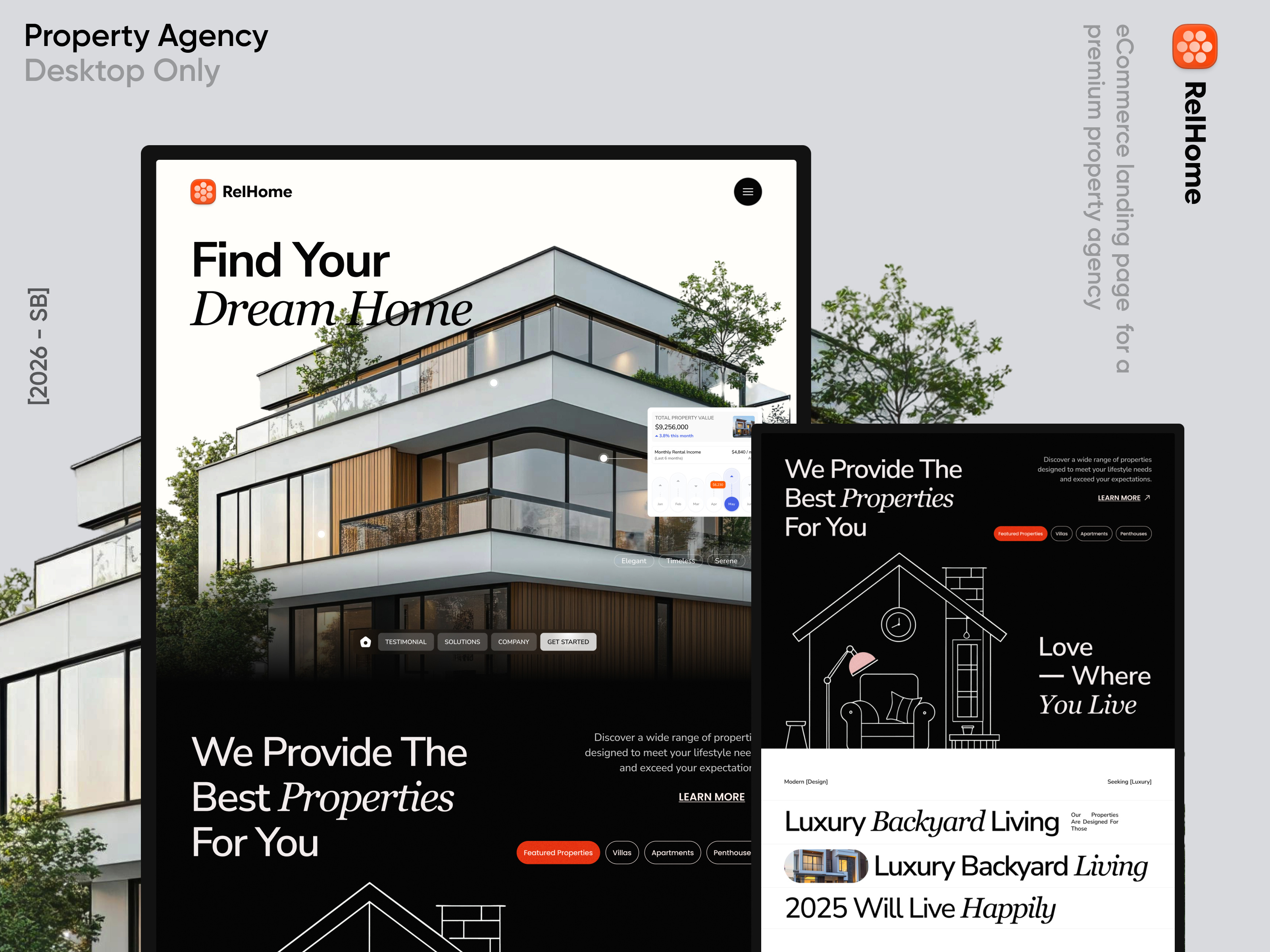 RelHome - Property Agency Landing Page agency architecture branding company design developer elementor estate framer home house landing luxury page property real ui webflow website wordpress