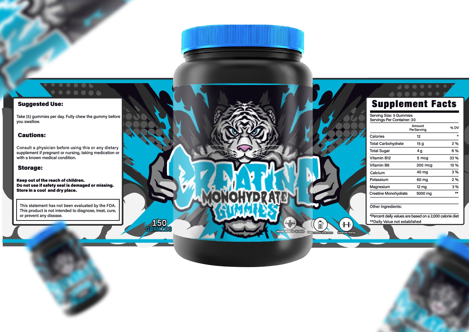 Label Design Creatine Gummies 2dillustration adobeillustrator branding character characterdesign creatine design graphic design illustration label label design label illustration logo mascot mascot logo packaging product tiger vector