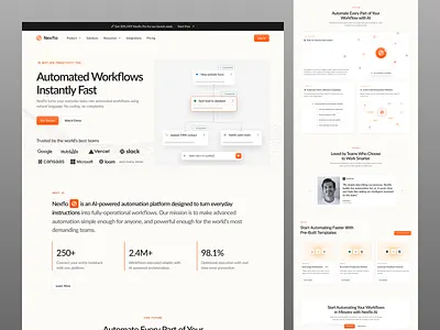 Nexflo - Automation Landing Page ai platform ai workflow automation automation platform cansaas clean design interface landing page minimal design modern ui productivity tool saas tech design ui ux web app web design workflow builder