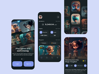 ArcaneCoin - play and earn app 💎 ai app character design earn game mobile money ui ux