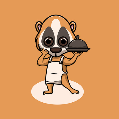 Cute Slow Loris Cooking animal cartoon chocolate lover clipart cute design gift graphic design icon illustration kawaii landingpage logo nature simple design slow loris ui valentine website wildlife