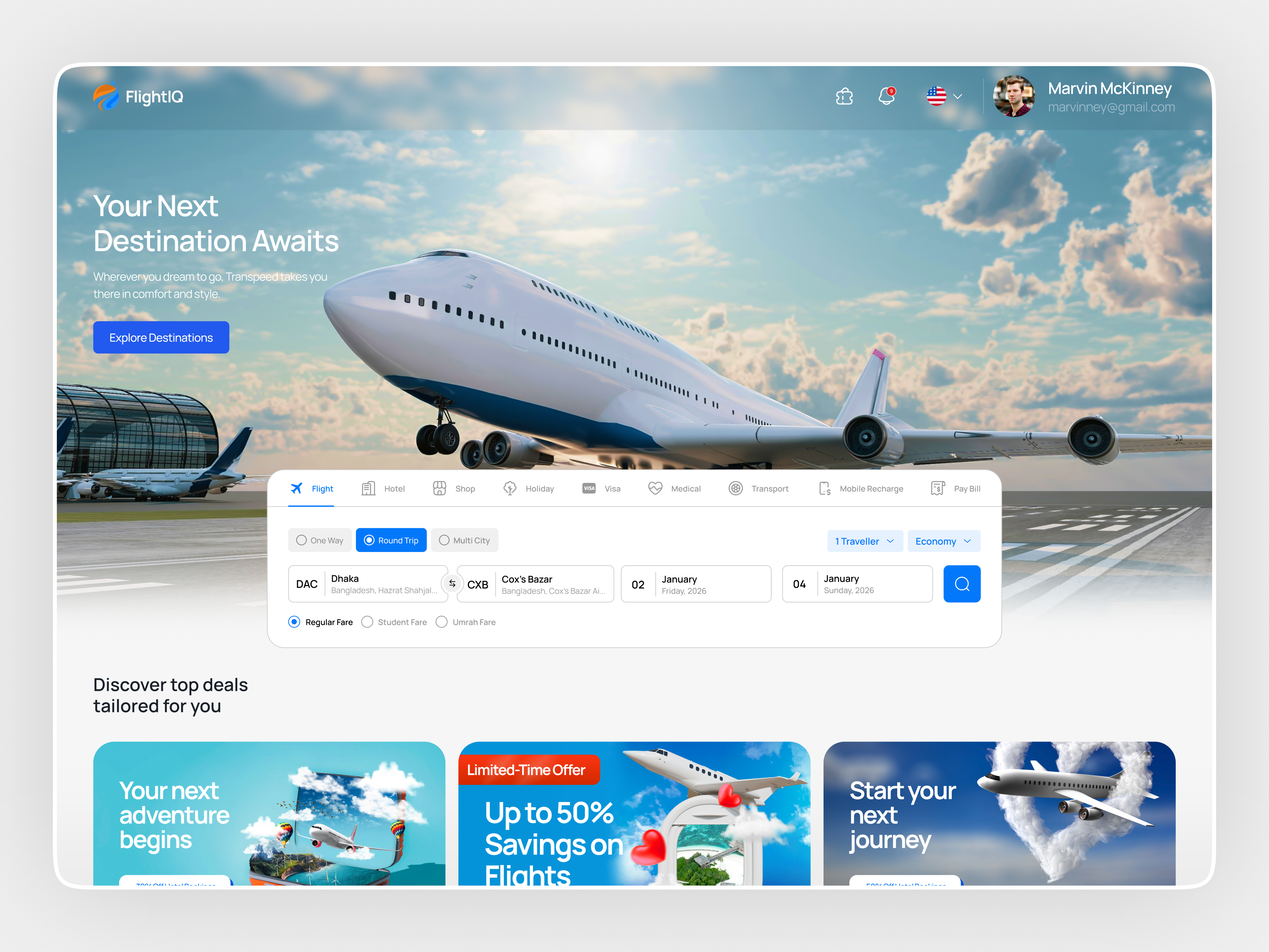 Example of Flight Booking &Travel Website Design