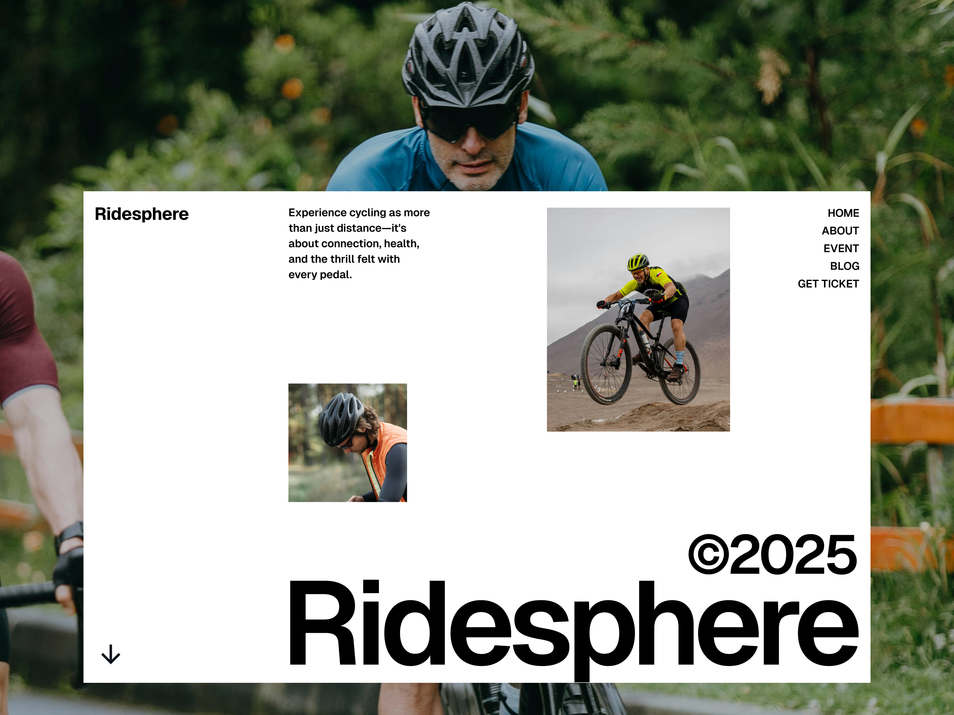 Ridesphere - Cycling Event Landing Page animation bicycle bike cycling editorial event graphic design jitter minimalist riding typography ui ui ux design ux