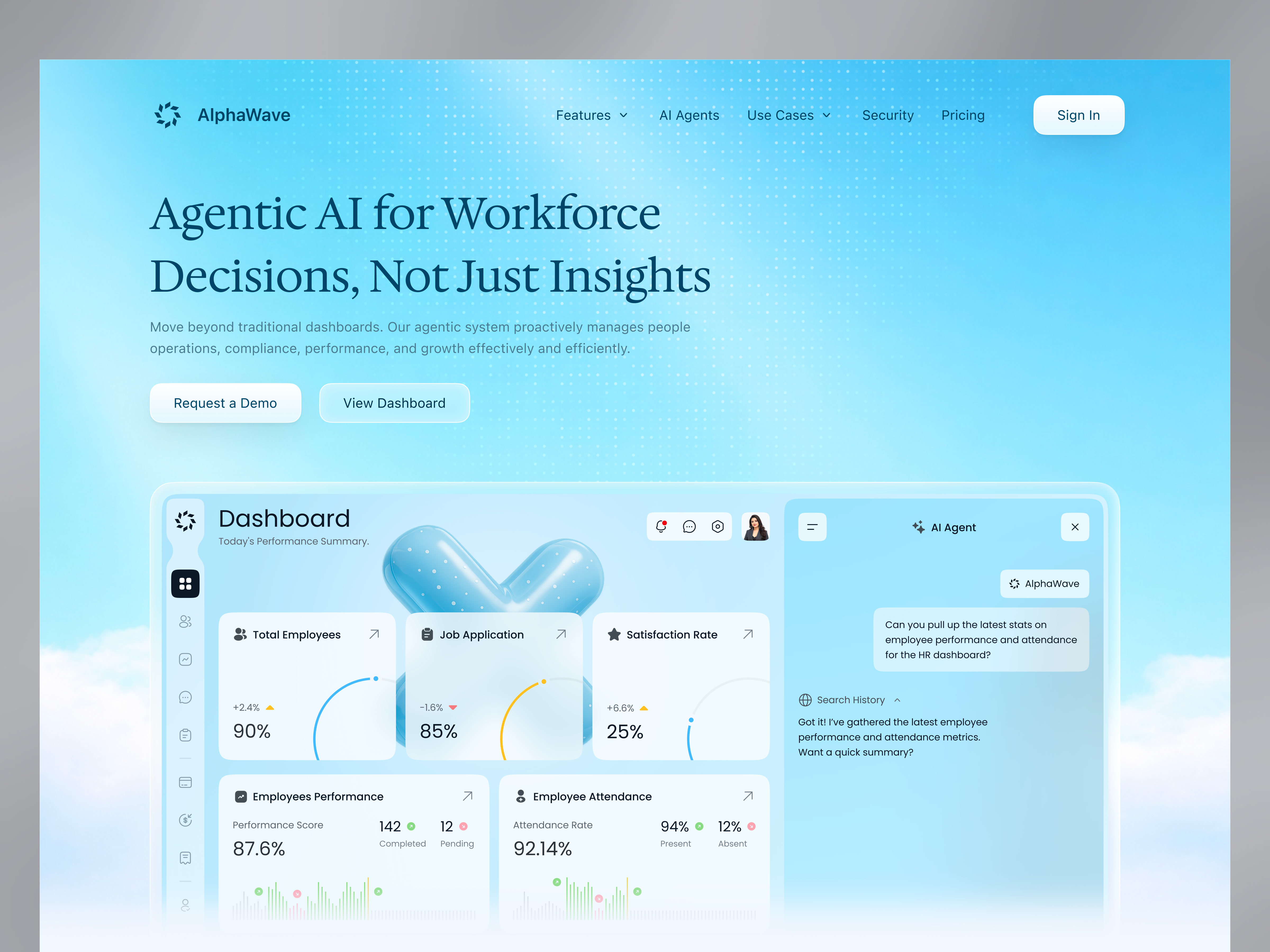 Agentic AI HR Dashboard – Landing Page agentic ai ai dashboard analytics dashboard b2b design clean design data visualization design system enterprise ui hr dashboard hr tech interaction design landing page minimal ui modern ui product design saas ui ui design ux design web app workforce management