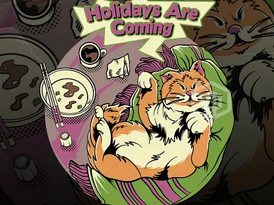 Holidays Are Coming (Cat Lover) artwork branding calm cat cat illustration catlover commissionwork design dreamy holidays illustration illustrator outdoorapparel tshirt